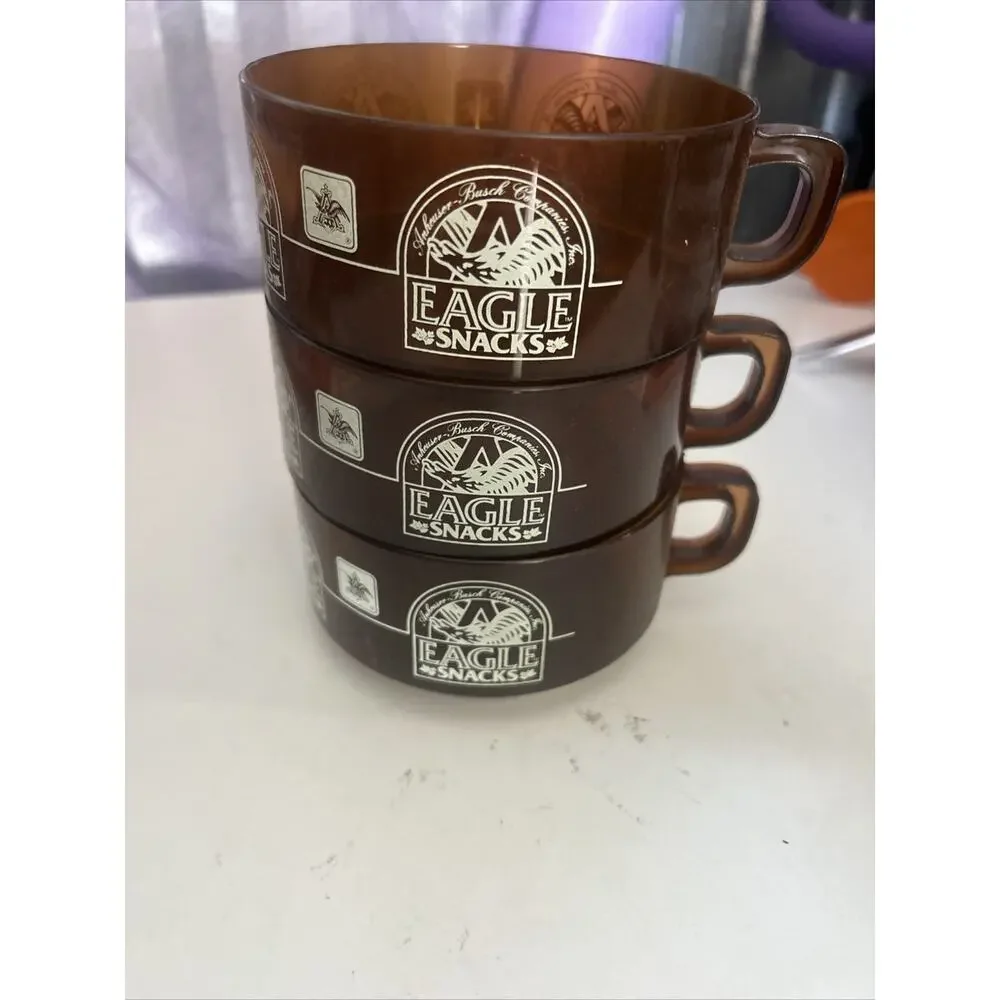 Vintage Amber Anheuser Busch Eagle Snack Cup Soup Bowl Brown w Handles